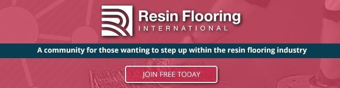 A promotional image for Resin Flooring International showing the organisation's logo and inviting members of the resin flooring industry to join.